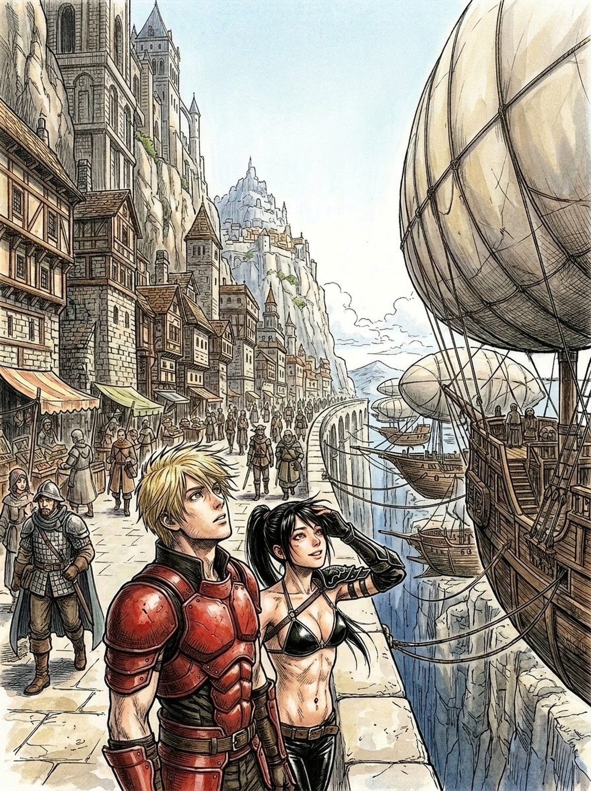 Cass and Claire at the airship docks of Velareth